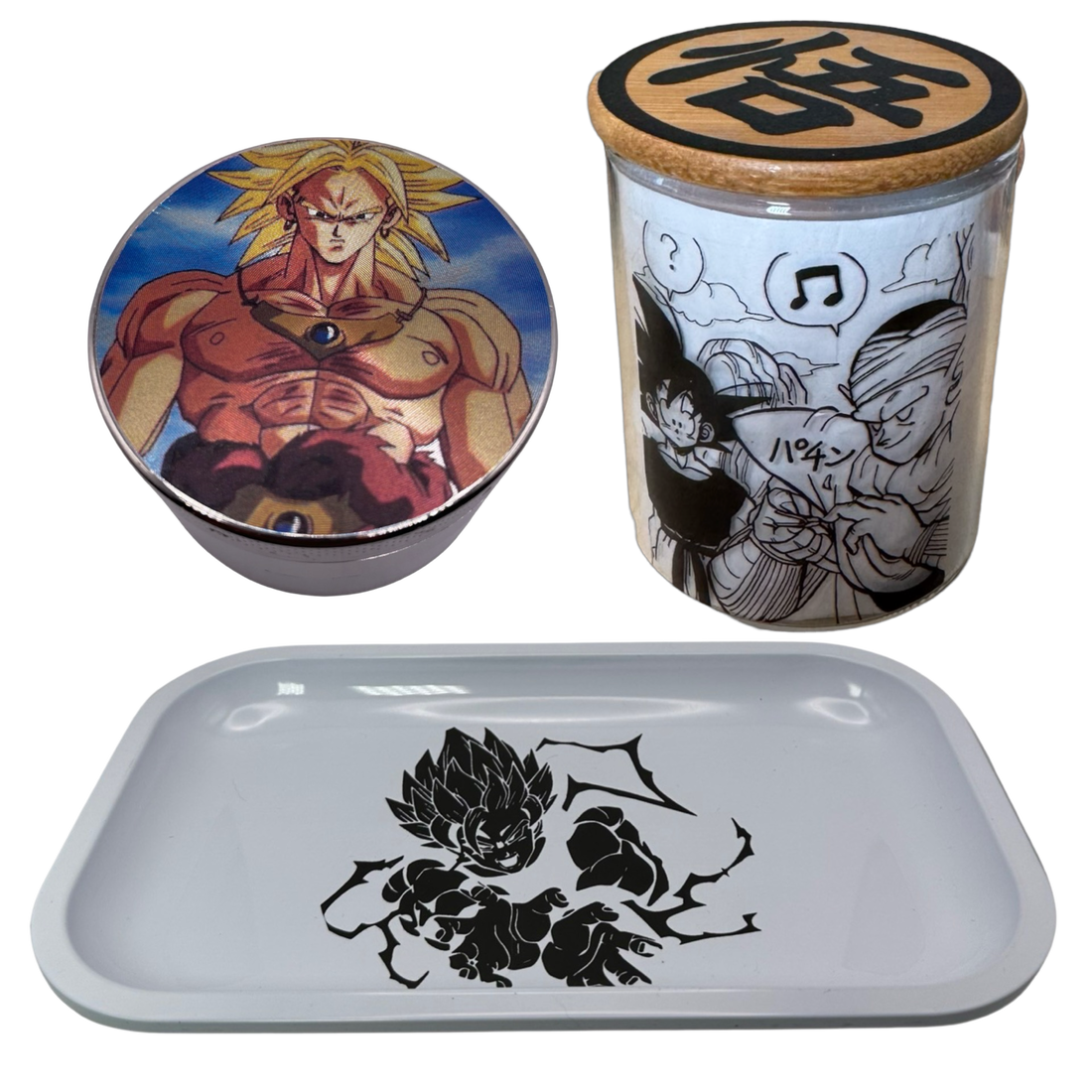 Super Saiyan Broly Grinder, Jar, Rolling Tray Set