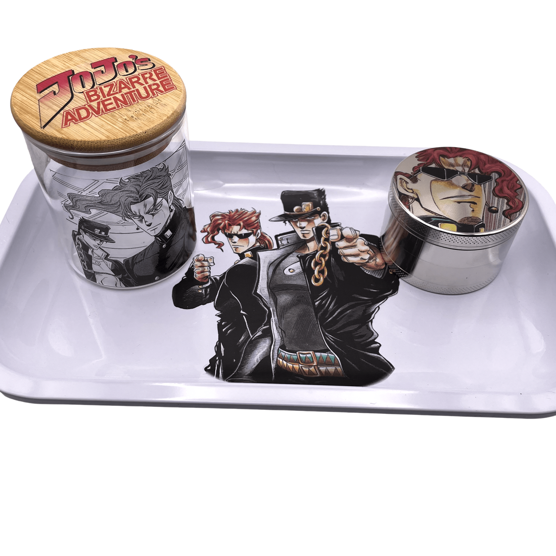 Jojos Bizzare Adventure Anime Spice Grinder, Stash Jar, Rolling Tray Set - spicedanime