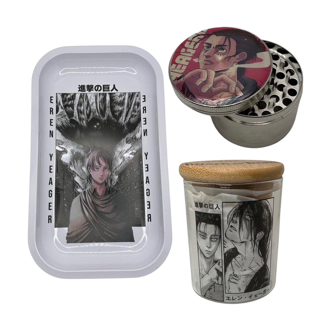 Attack On Titan Anime Spice Grinder, Stash Jar, Rolling Tray Set - spicedanime