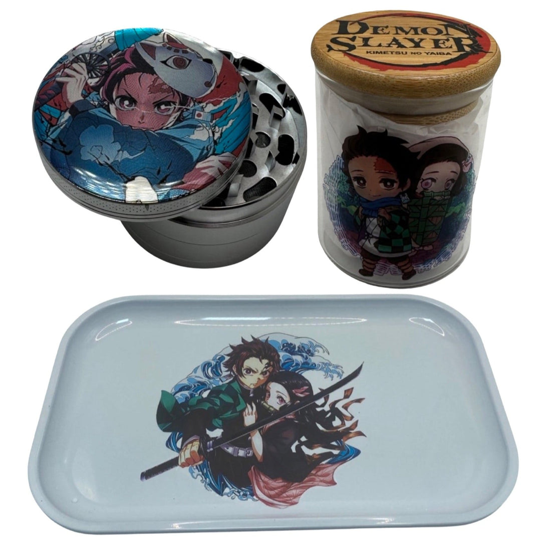 Tanjiro Water Breathing Grinder, Jar, Rolling Tray Set
