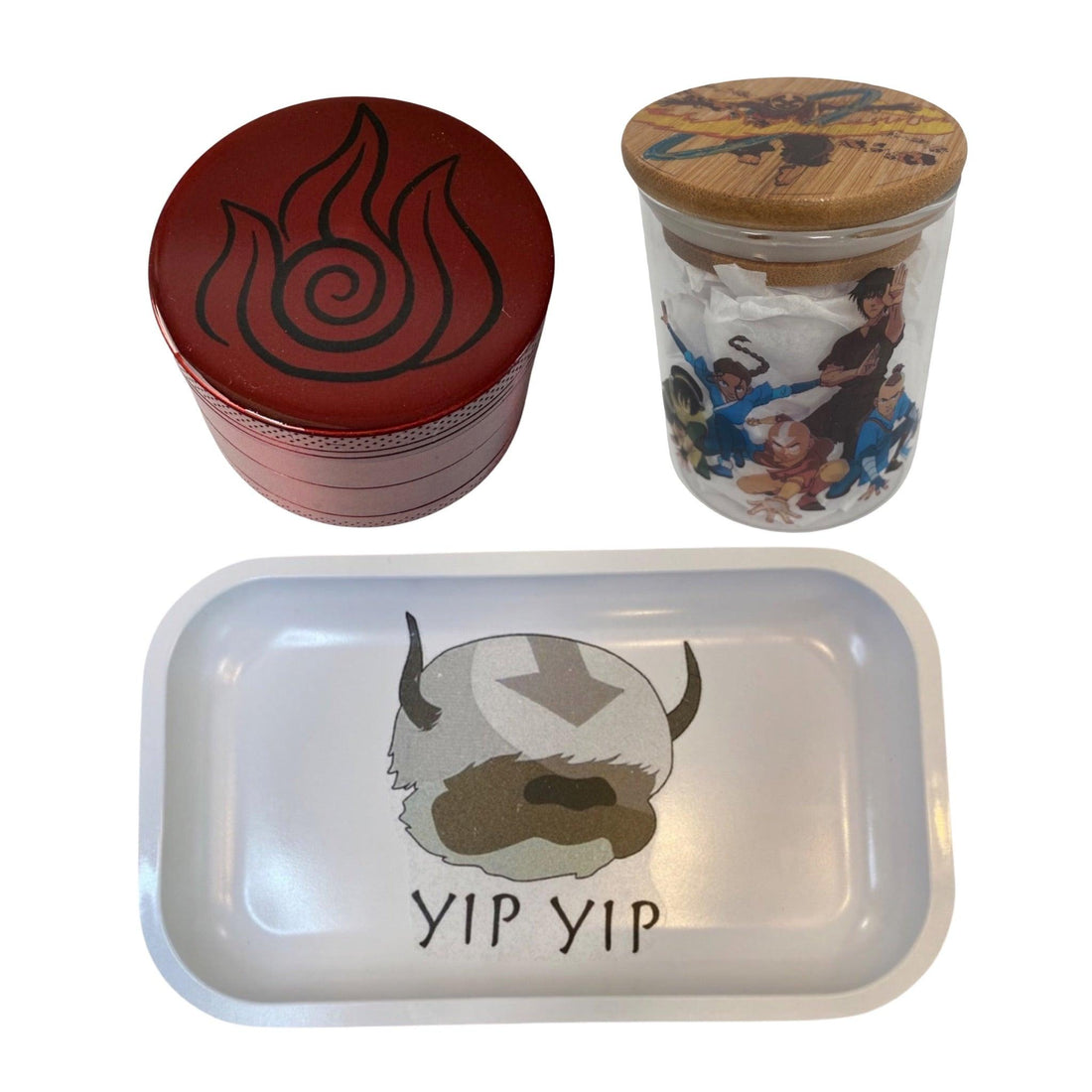 Avatar the Last Airbender Cartoon Spice Grinder, Stash Jar, Rolling Tray Set - spicedanime