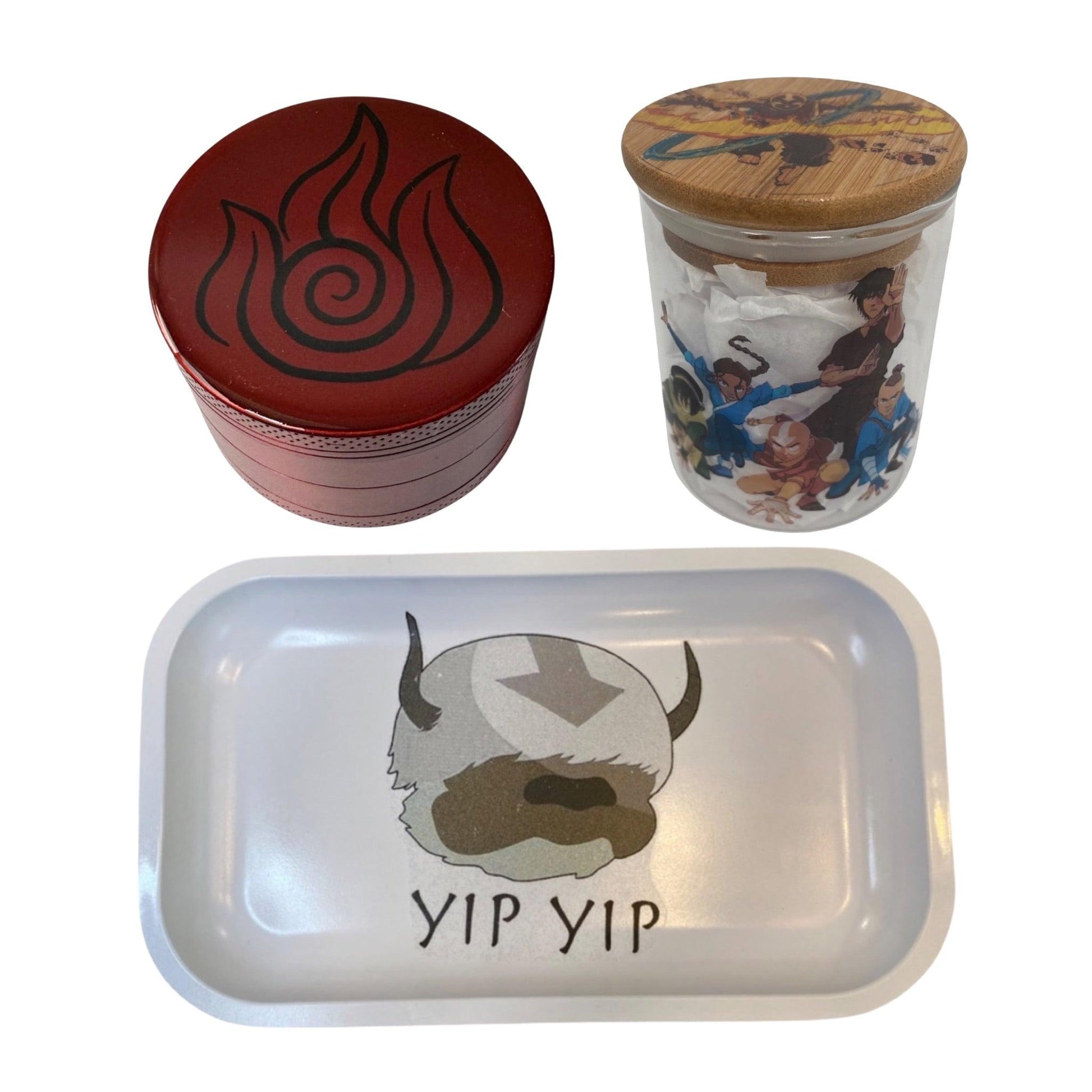 Avatar the Last Airbender Cartoon Spice Grinder, Stash Jar, Rolling Tray Set - spicedanime