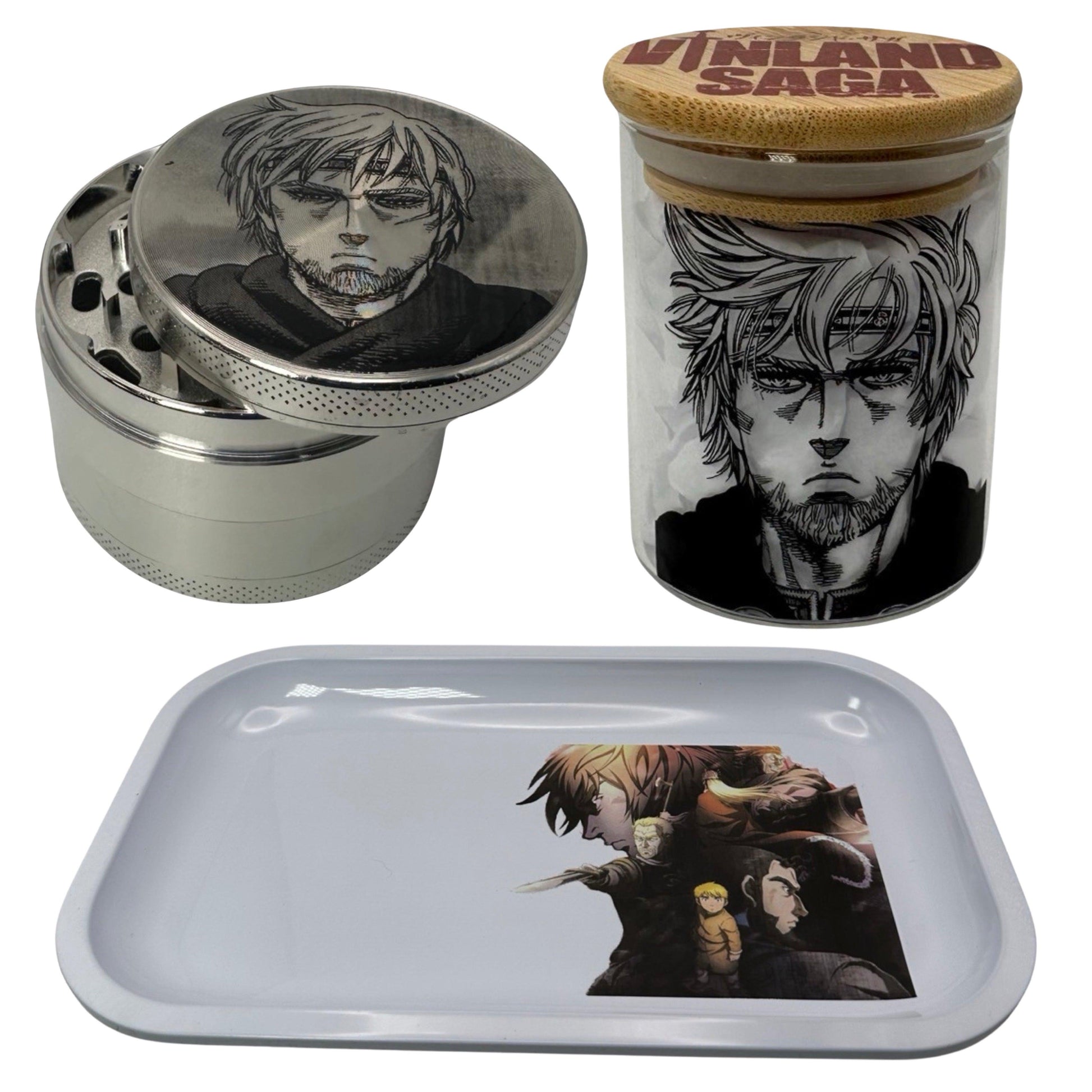Vinland Saga Anime Herb Grinder, Stash Jar, Rolling Tray Set - spicedanime