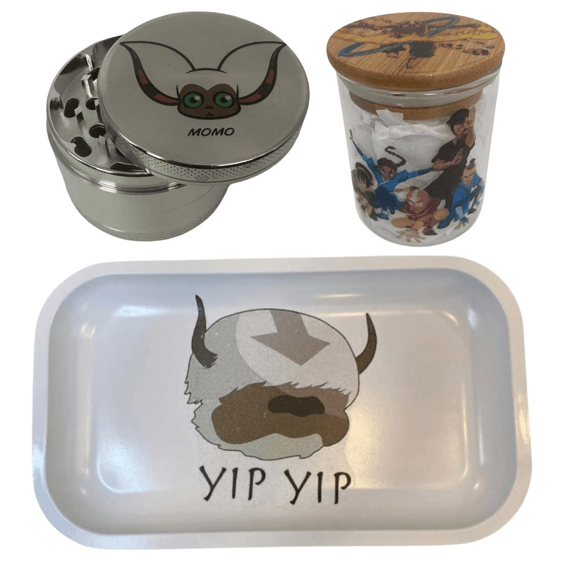 Avatar the Last Airbender Cartoon Spice Grinder, Stash Jar, Rolling Tray Set - spicedanime