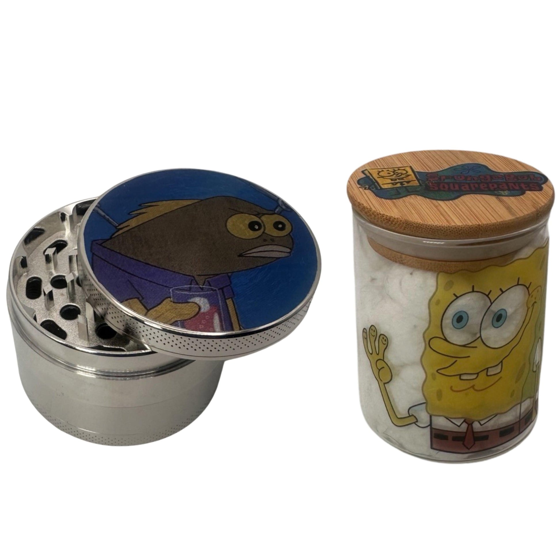 Spongebob Squarepants Cartoon Spice Grinder, Stash Jar, Rolling Tray Set - spicedanime