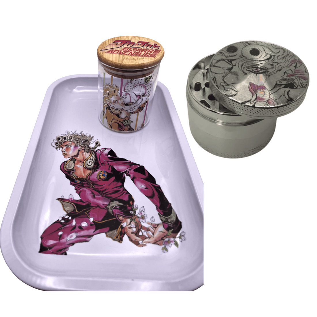 Jojos Bizarre Adventure Anime Spice Grinder, Stash Jar, Rolling Tray Set - spicedanime