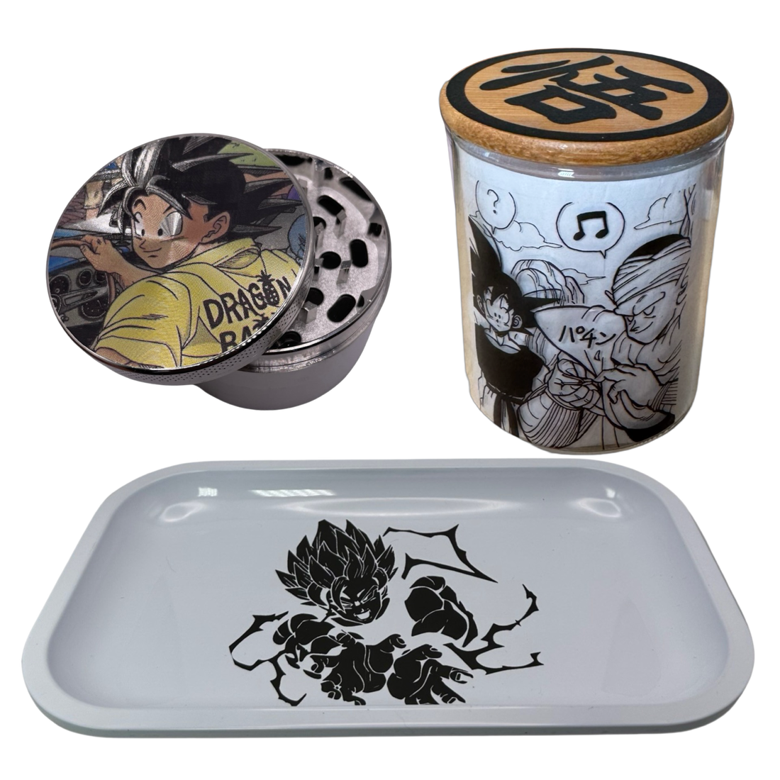 Chill Goku Grinder, Jar, Rolling Tray Set