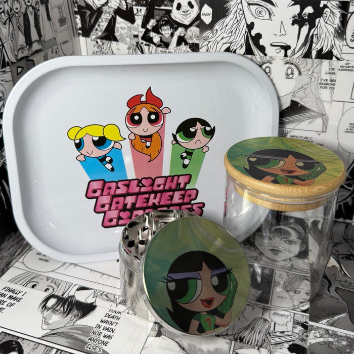 Cute Buttercup Grinder, Jar, Rolling Tray Set