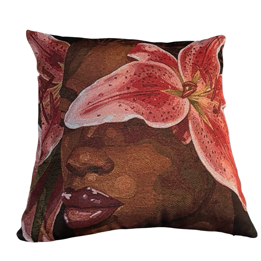 Red Flower Girl Pillow Case