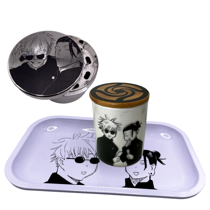 Geto and Gojo Grinder, Jar, Rolling Tray Set