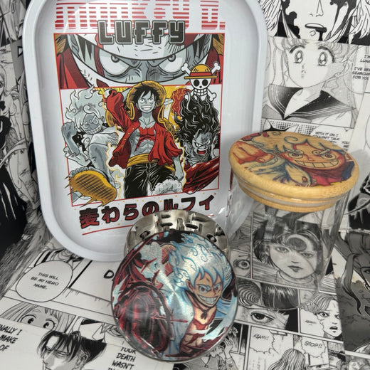 Red Luffy Grinder, Jar, Rolling Tray Set