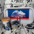 The SpicedAnime Evangelion 13 Grinder, Jar, Rolling Tray Set includes an anime scene art tray with a manga panel backdrop, plus a matching airtight bamboo jar and metal grinder featuring Evangelion character designs.