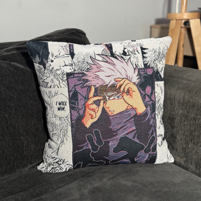 Blind Gojo Hand-Woven Tapestry Cushion Case, Anime Pillow Cover