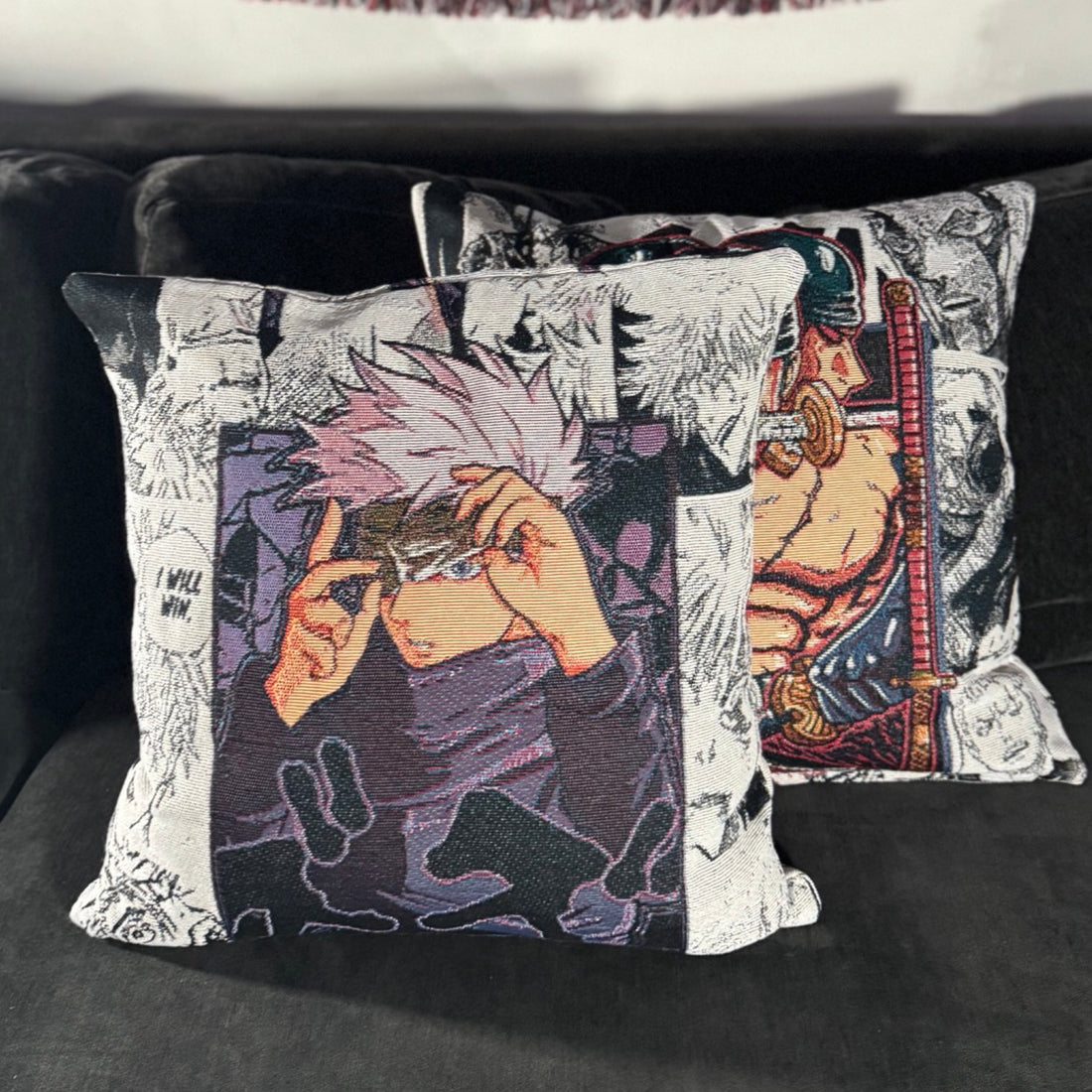 Blind Gojo Hand-Woven Tapestry Cushion Case, Anime Pillow Cover