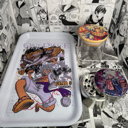 Purple Luffy Grinder, Jar, Rolling Tray Set