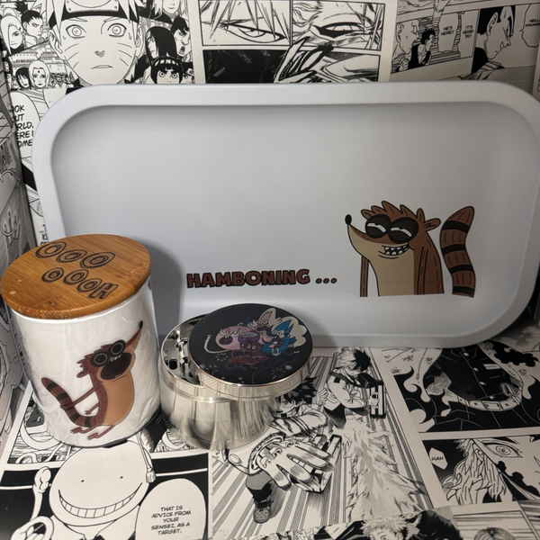 Regular Show Crew Piano Grinder, Jar, Rolling Tray Set