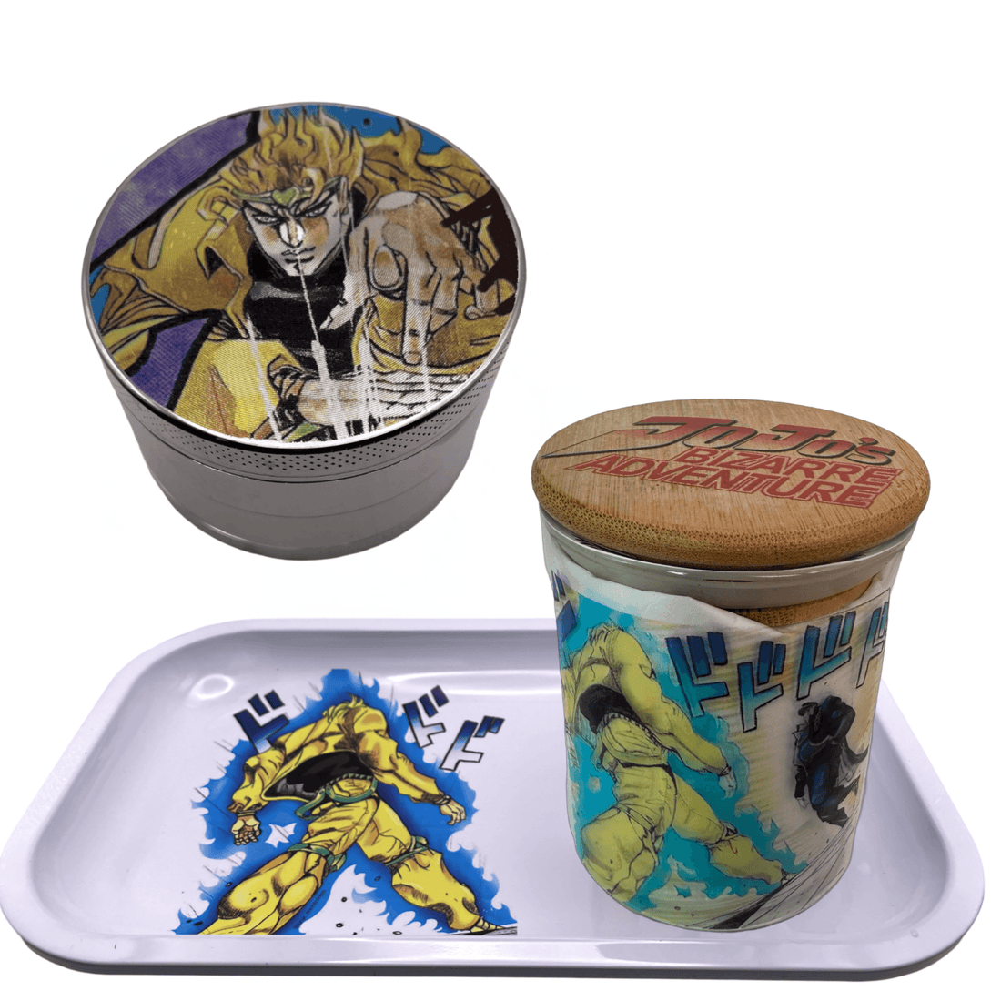 Jojos Bizzare Adventure Anime Spice Grinder, Stash Jar, Rolling Tray Set - spicedanime