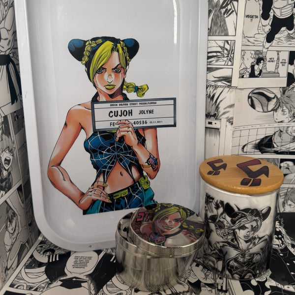 Jolyene Menacing Grinder, Jar, Rolling Tray Set