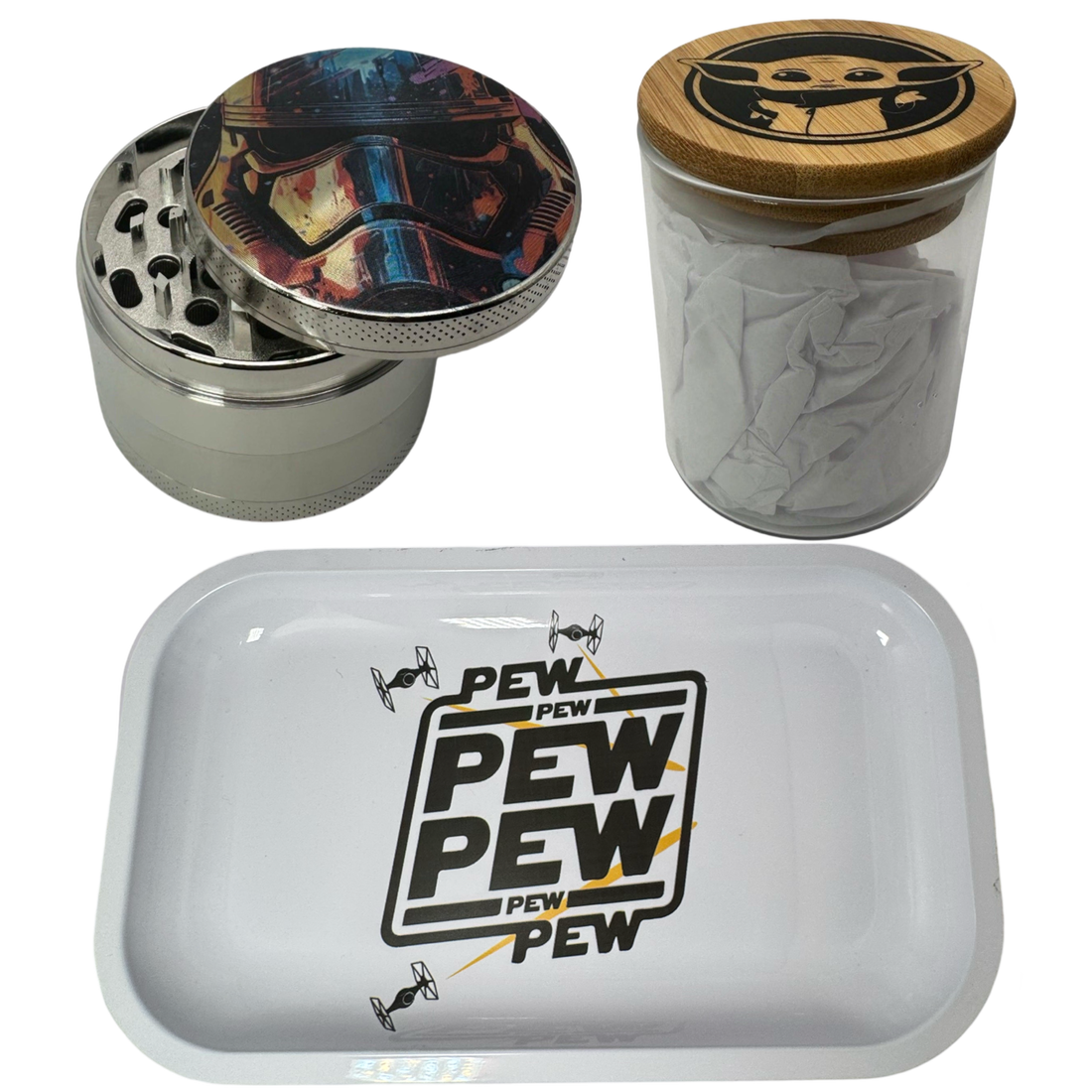 Colorful Stormtropper Grinder, Jar, Rolling Tray Set