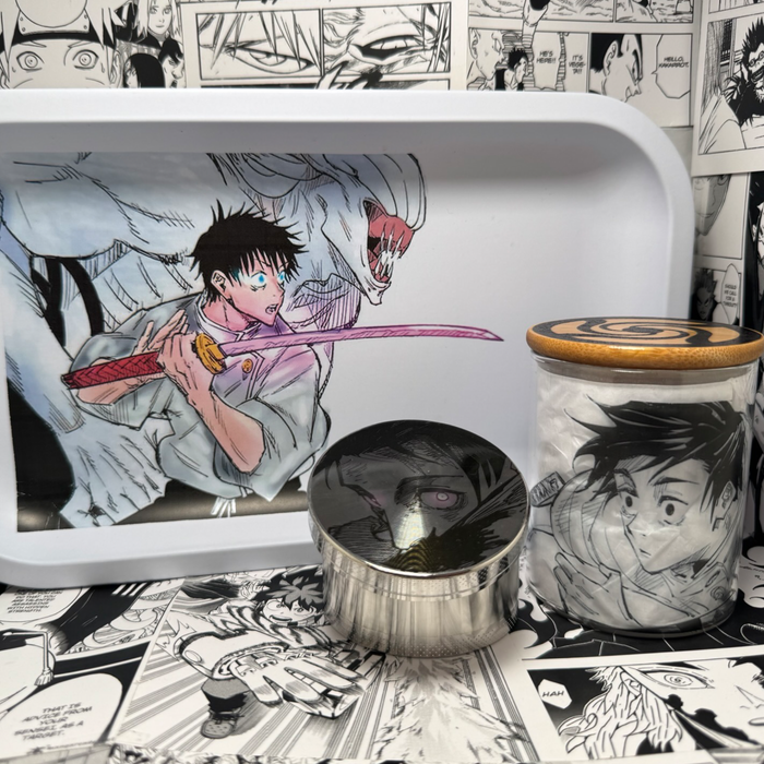 Okkotsu Purple Eyes Grinder, Jar, Rolling Tray Set