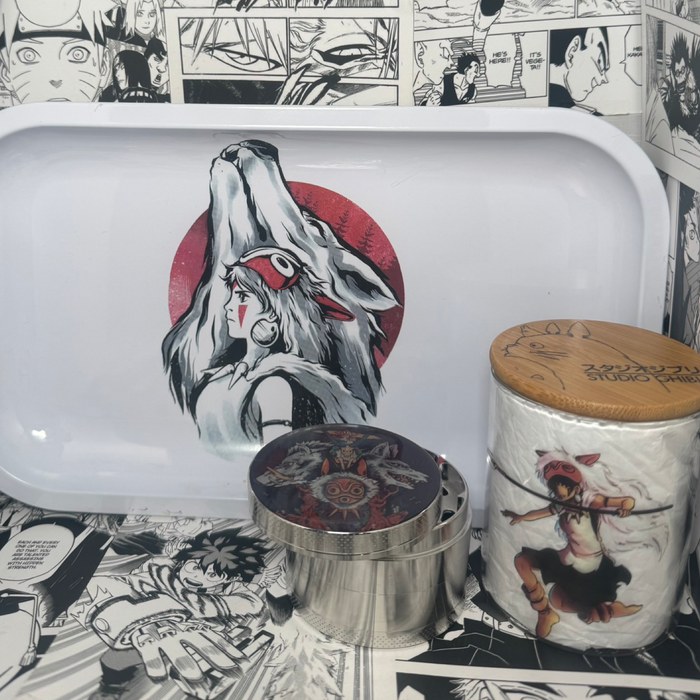 Mononoke and Moro Grinder, Jar, Rolling Tray Set