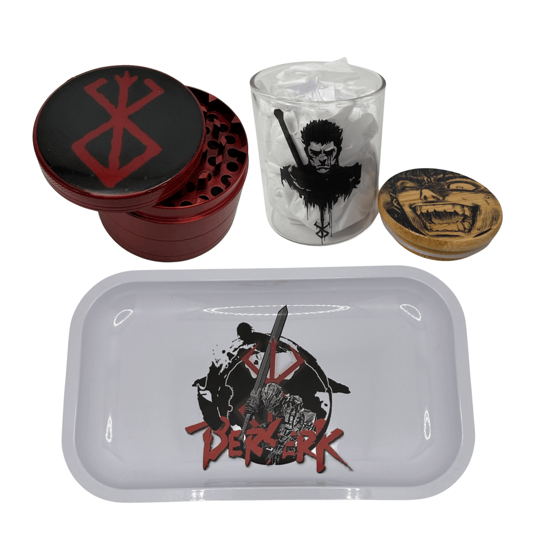 Berserk Anime Spice Grinder, Stash Jar, Rolling Tray Set - spicedanime