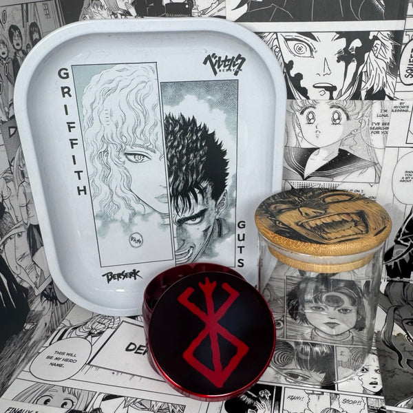 Sacrifice Brand Grinder, Jar, Rolling Tray Set