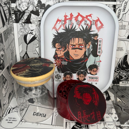 Red Choso Grinder, Jar, Rolling Tray Set