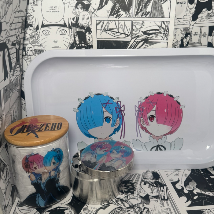 Ram and Rem Grinder, Jar, Rolling Tray Set