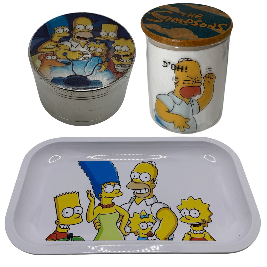 Simpsons Family Grinder, Jar, Rolling Tray Set