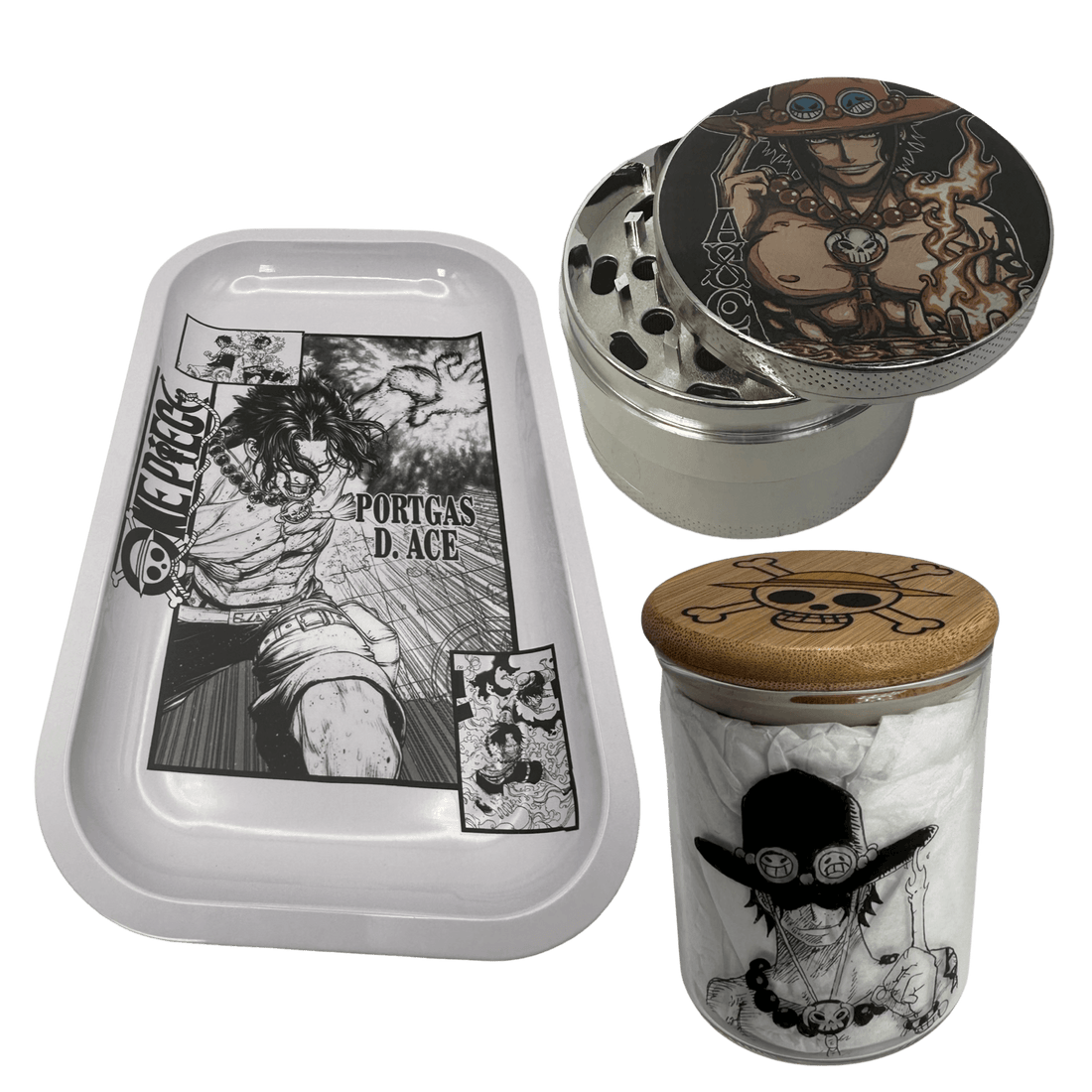 One Piece Anime Spice Grinder, Stash Jar, Rolling Tray Set - spicedanime