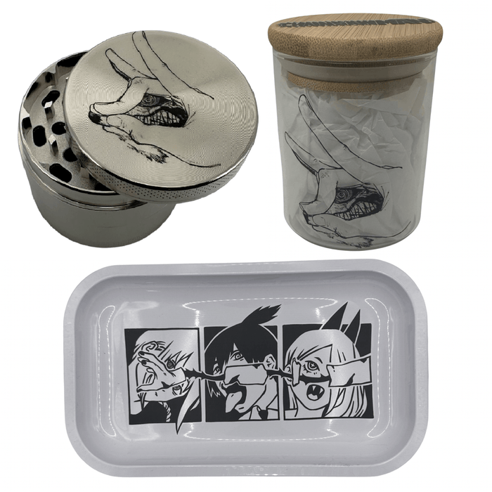 Kon Fox Devil Hand Grinder, Jar, Rolling Tray Set