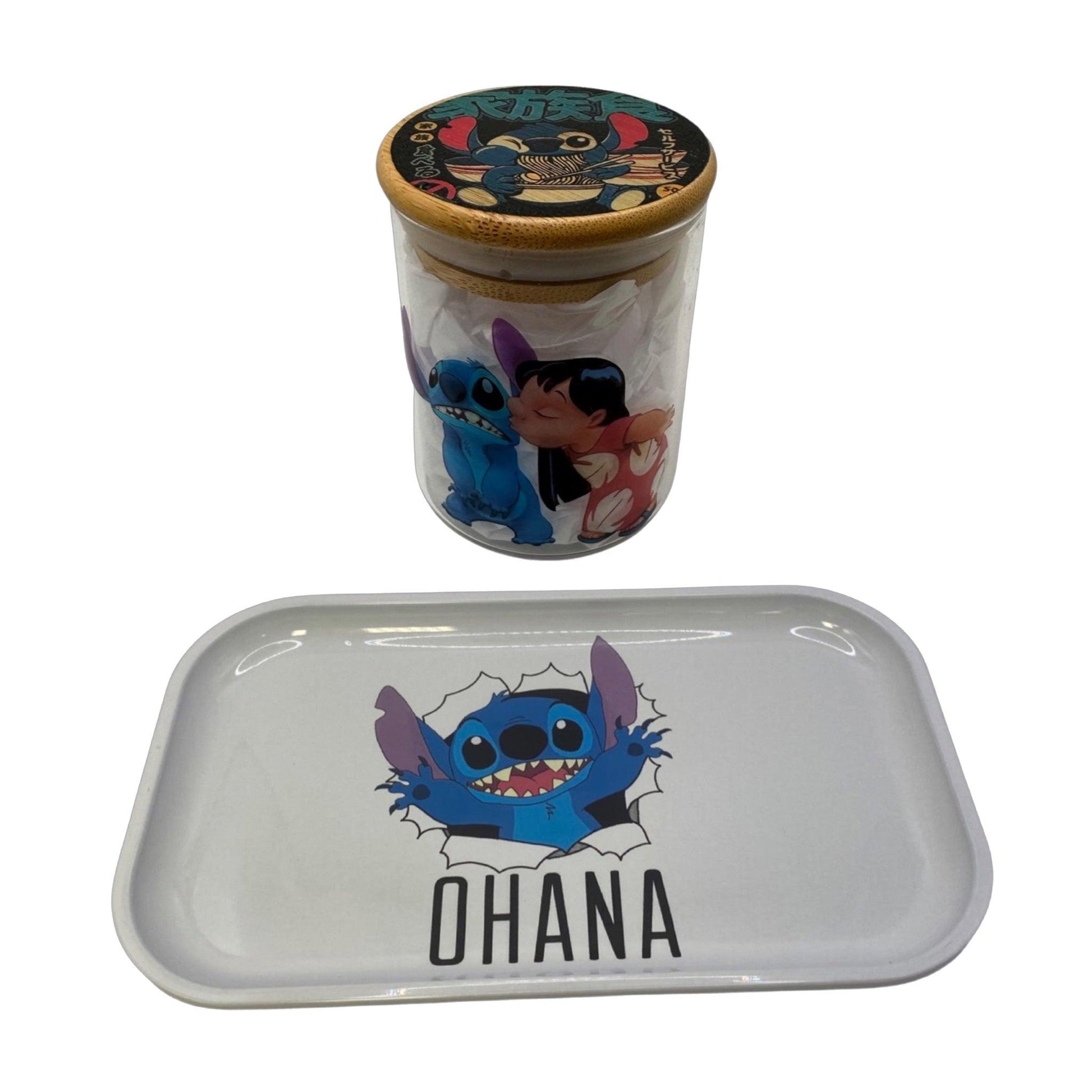 Lilo and Stitch Cartoon Herb Grinder, Stash Jar, Rolling Tray Set - spicedanime