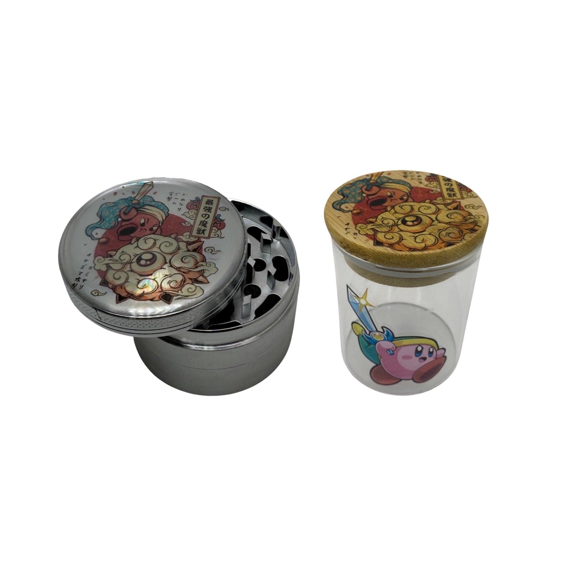 Kirby Cartoon Videogame Spice Grinder, Stash Jar, Rolling Tray Set - spicedanime