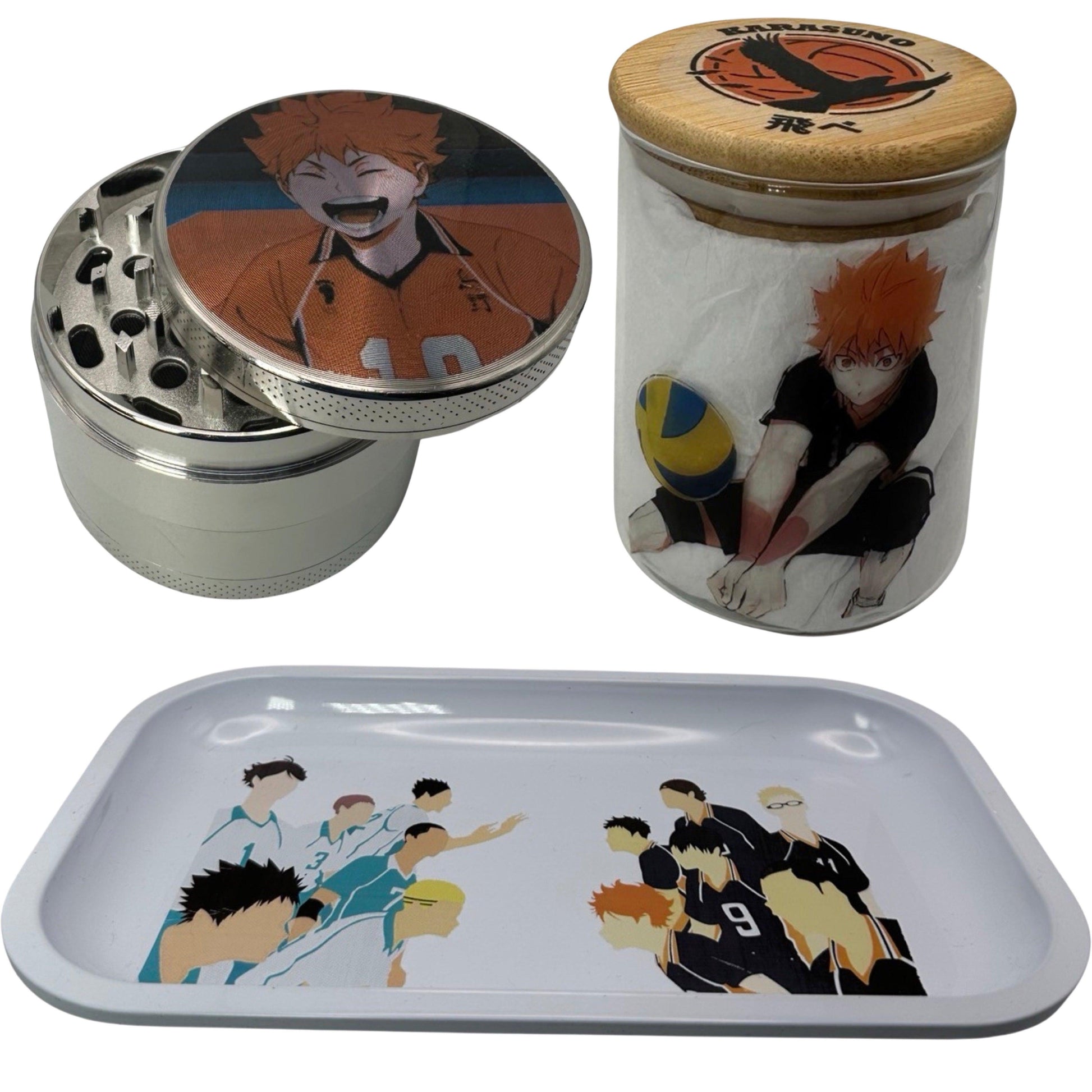 Haikyuu Volleyball Anime Spice Grinder, Stash Jar, Rolling Tray Set - spicedanime