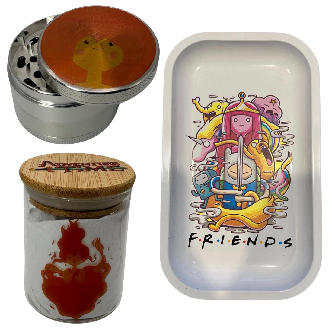 Adventure Time Cartoon Spice Grinder, Stash Jar, Rolling Tray Set - spicedanime