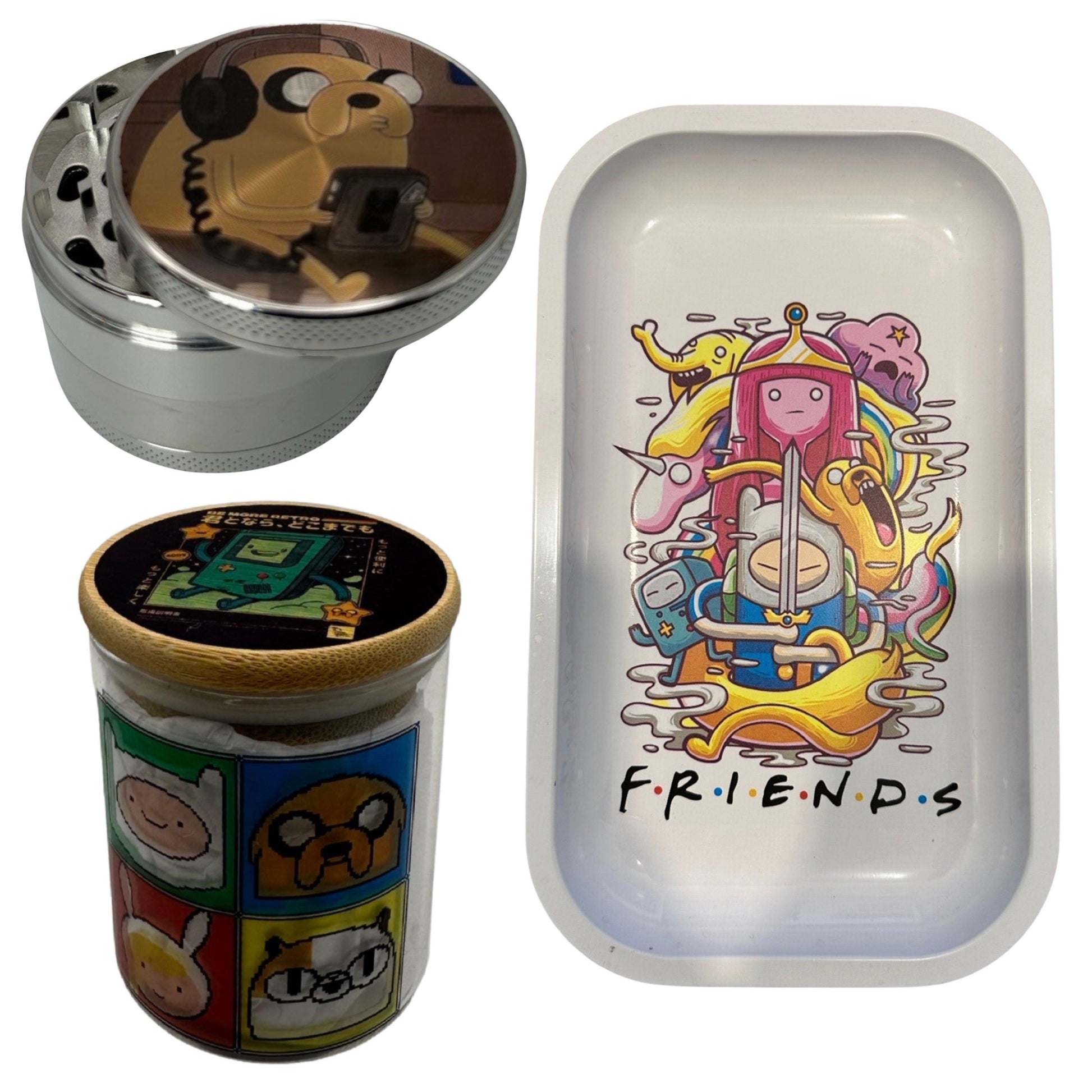 Adventure Time Cartoon Spice Grinder, Stash Jar, Rolling Tray Set - spicedanime