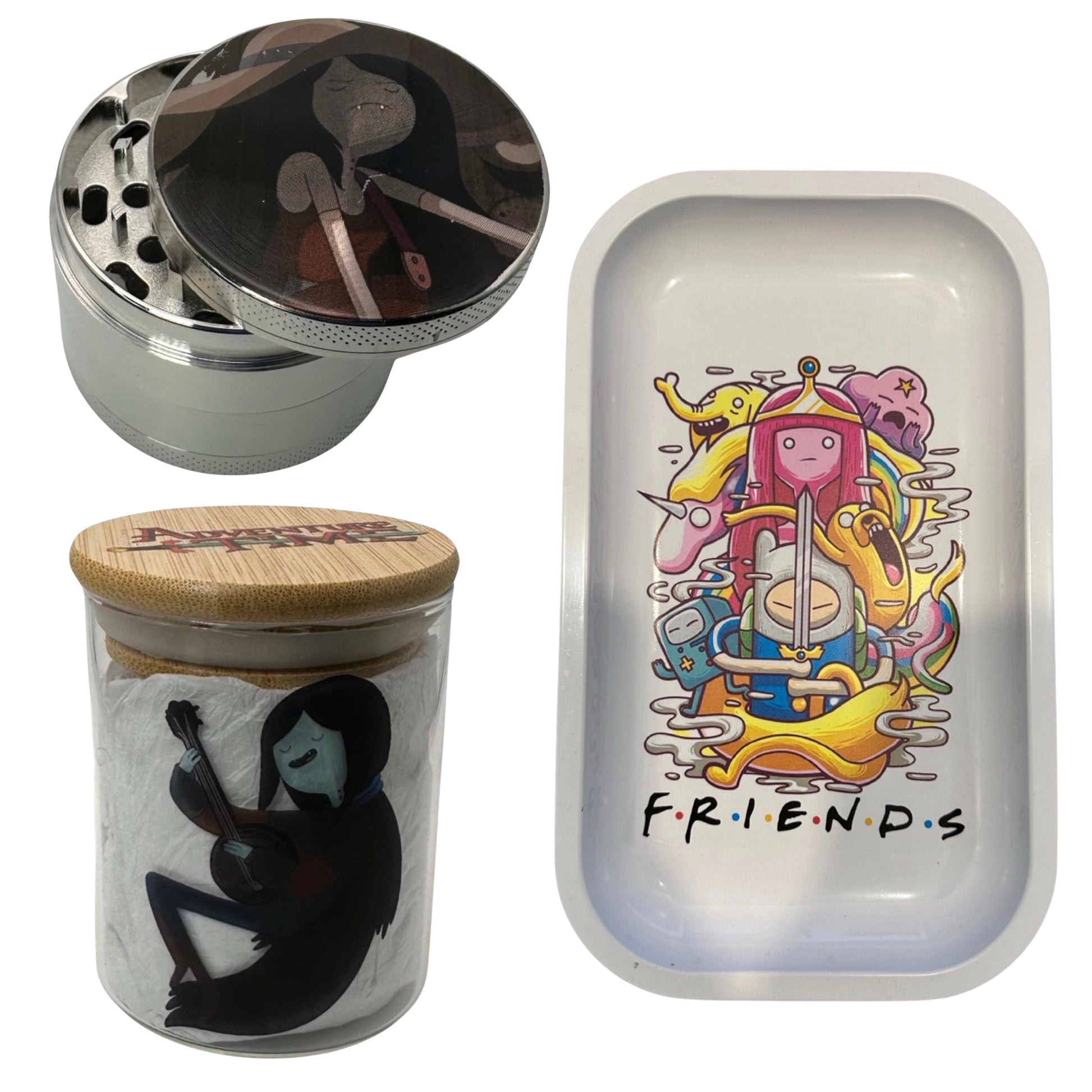 Adventure Time Cartoon Spice Grinder, Stash Jar, Rolling Tray Set - spicedanime