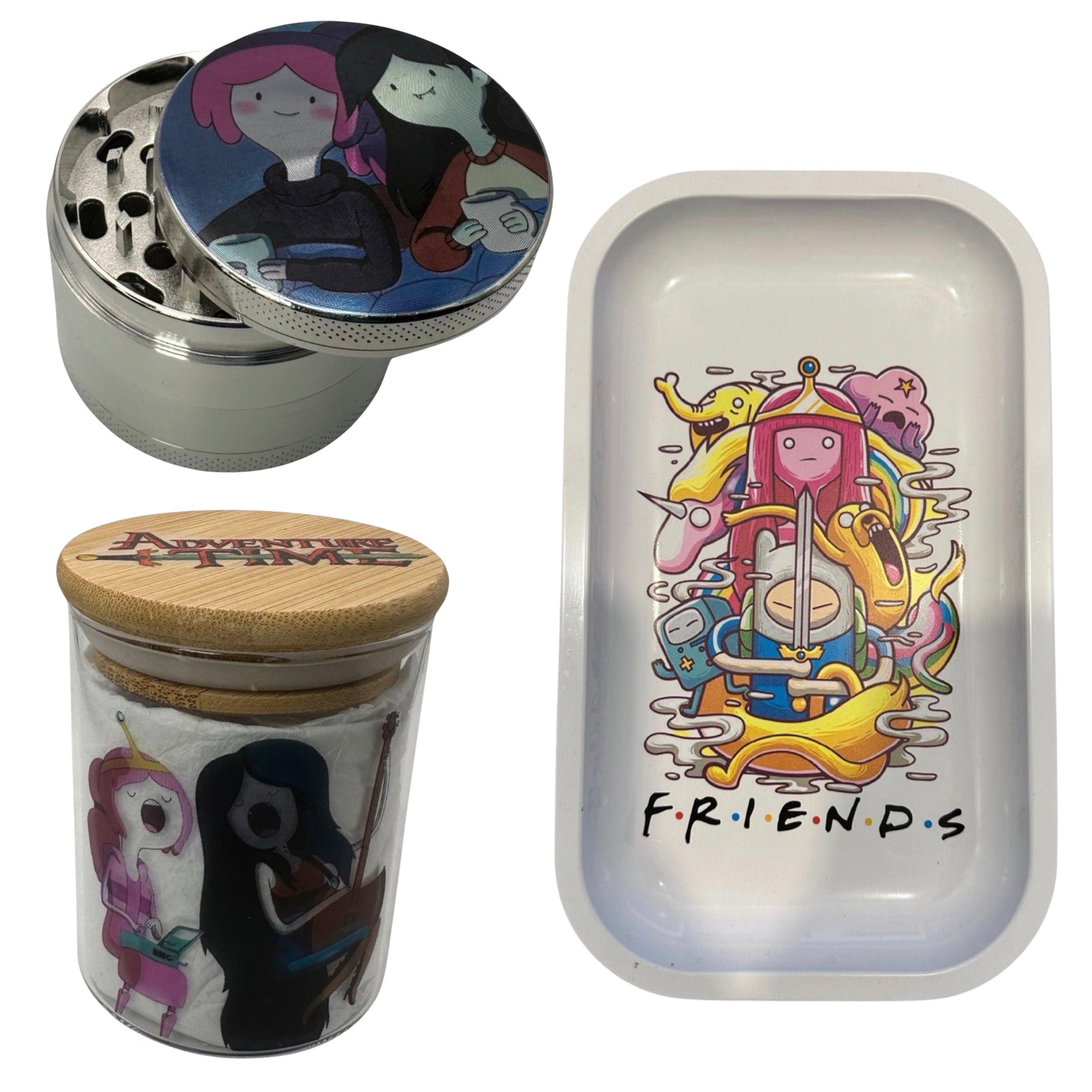 Adventure Time Cartoon Spice Grinder, Stash Jar, Rolling Tray Set - spicedanime