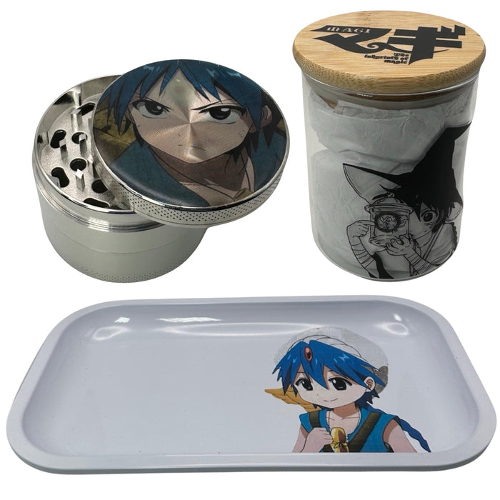Magi Anime Spice Grinder, Stash Jar, Rolling Tray Set - spicedanime