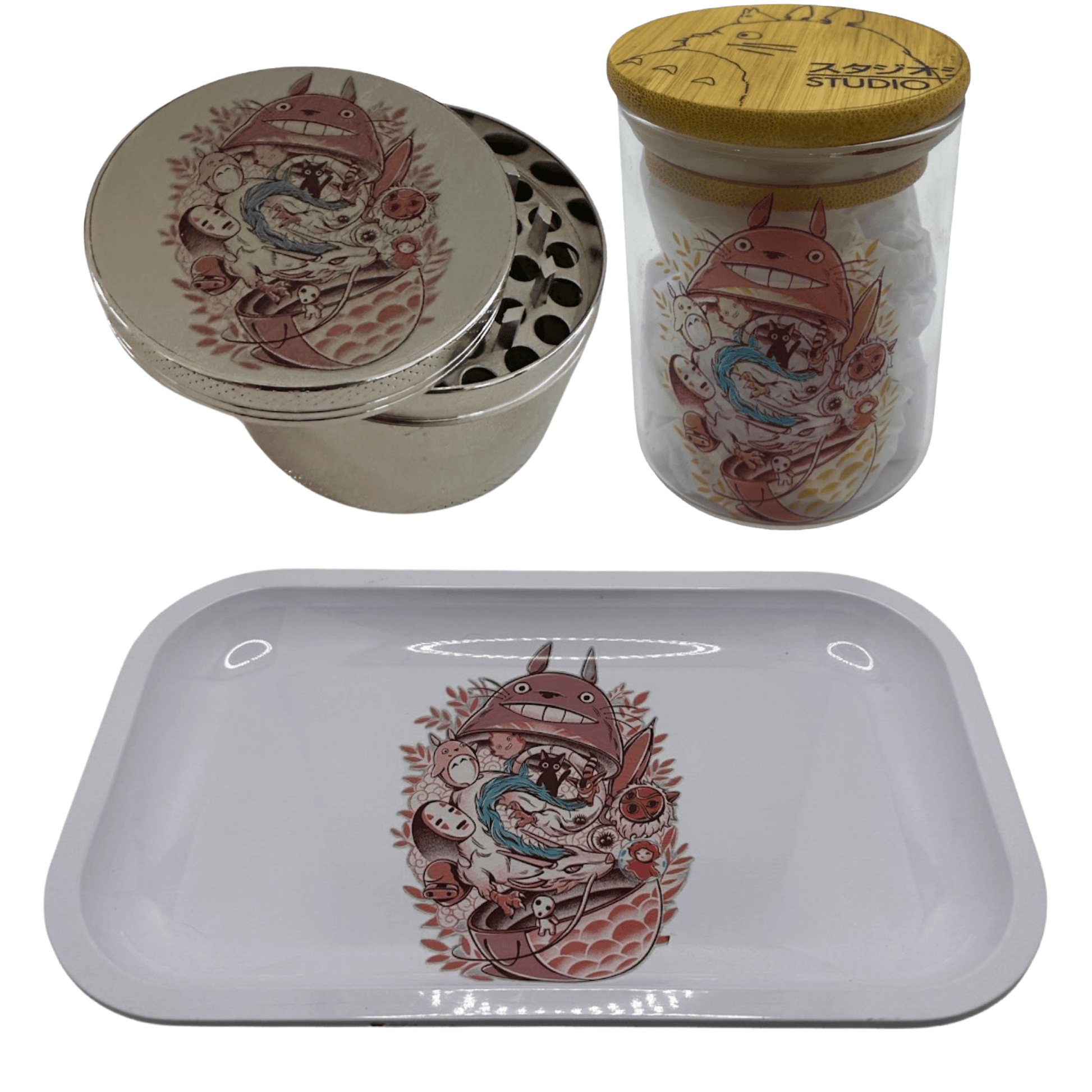 Studio Ghibli Cartoon Anime Spice Grinder, Stash Jar, Rolling Tray Set - spicedanime