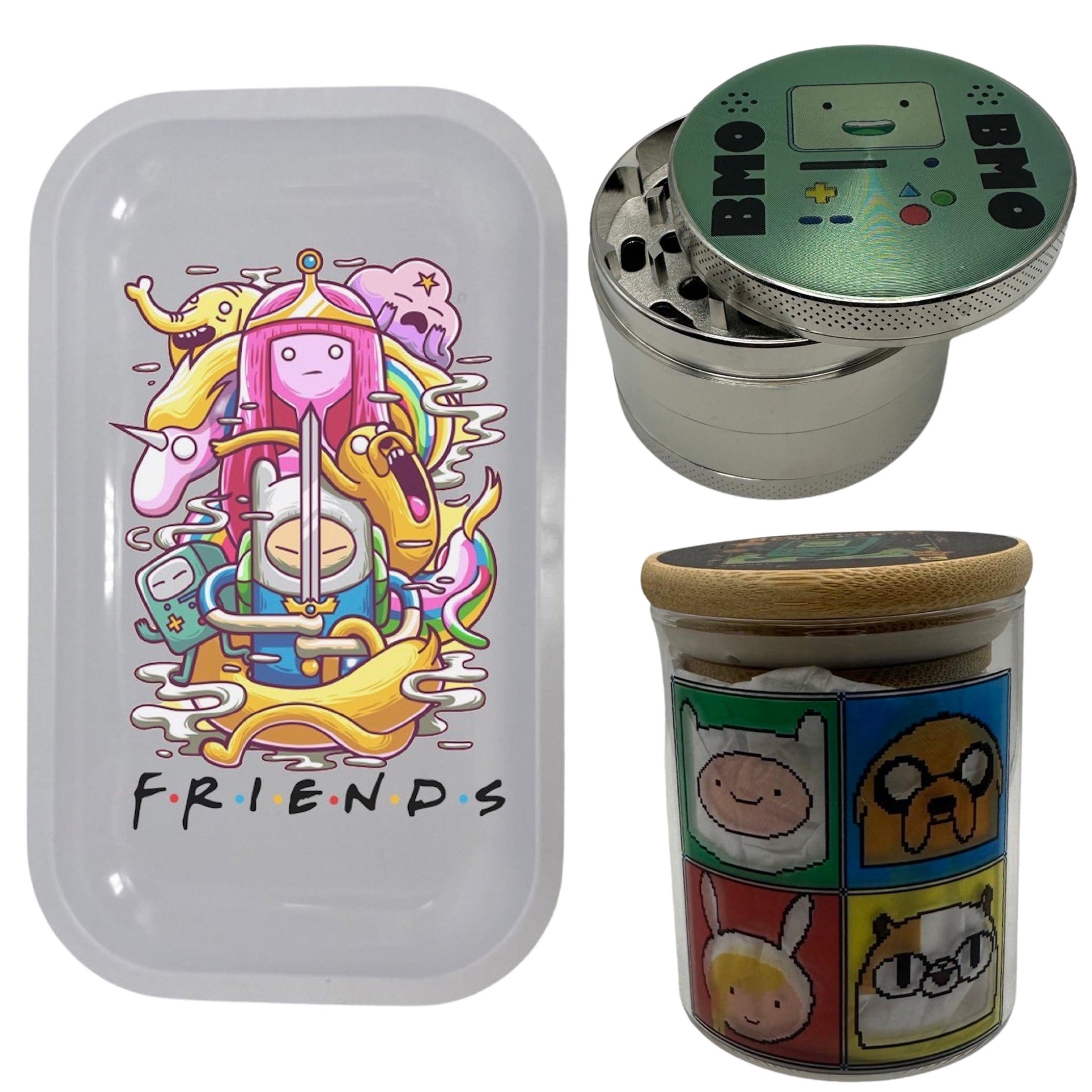 Adventure Time Cartoon Spice Grinder, Stash Jar, Rolling Tray Set - spicedanime