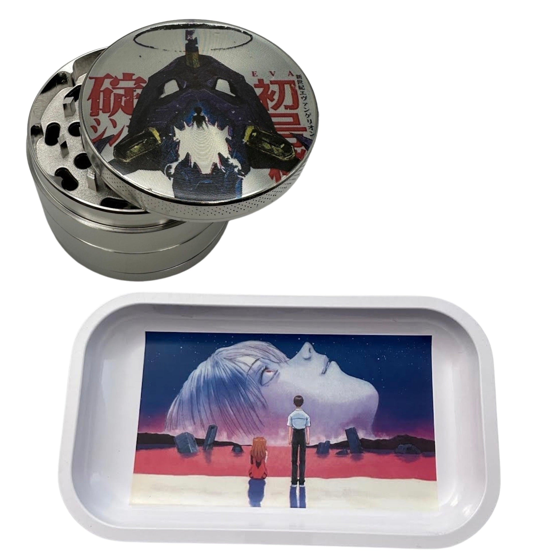Neon Genesis Mecha Anime Spice Grinder, Stash Jar, Rolling Tray Set - spicedanime