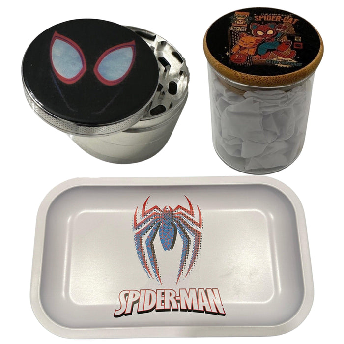 Spiderman Comic Herb Grinder, Stash Jar, Rolling Tray Set - spicedanime