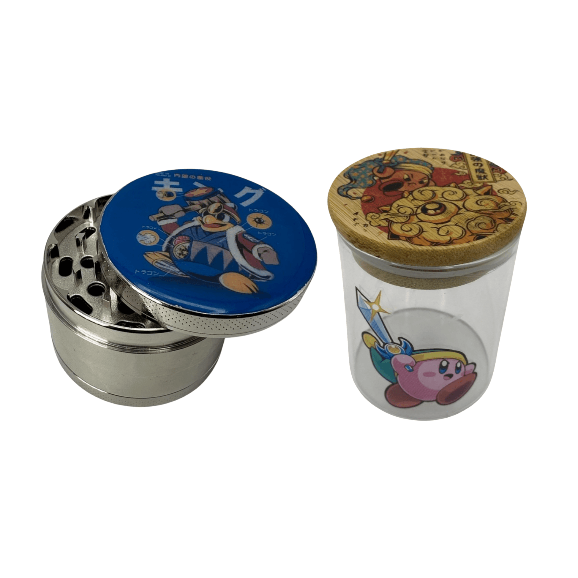 Kirby Cartoon Videogame Spice Grinder, Stash Jar, Rolling Tray Set - spicedanime