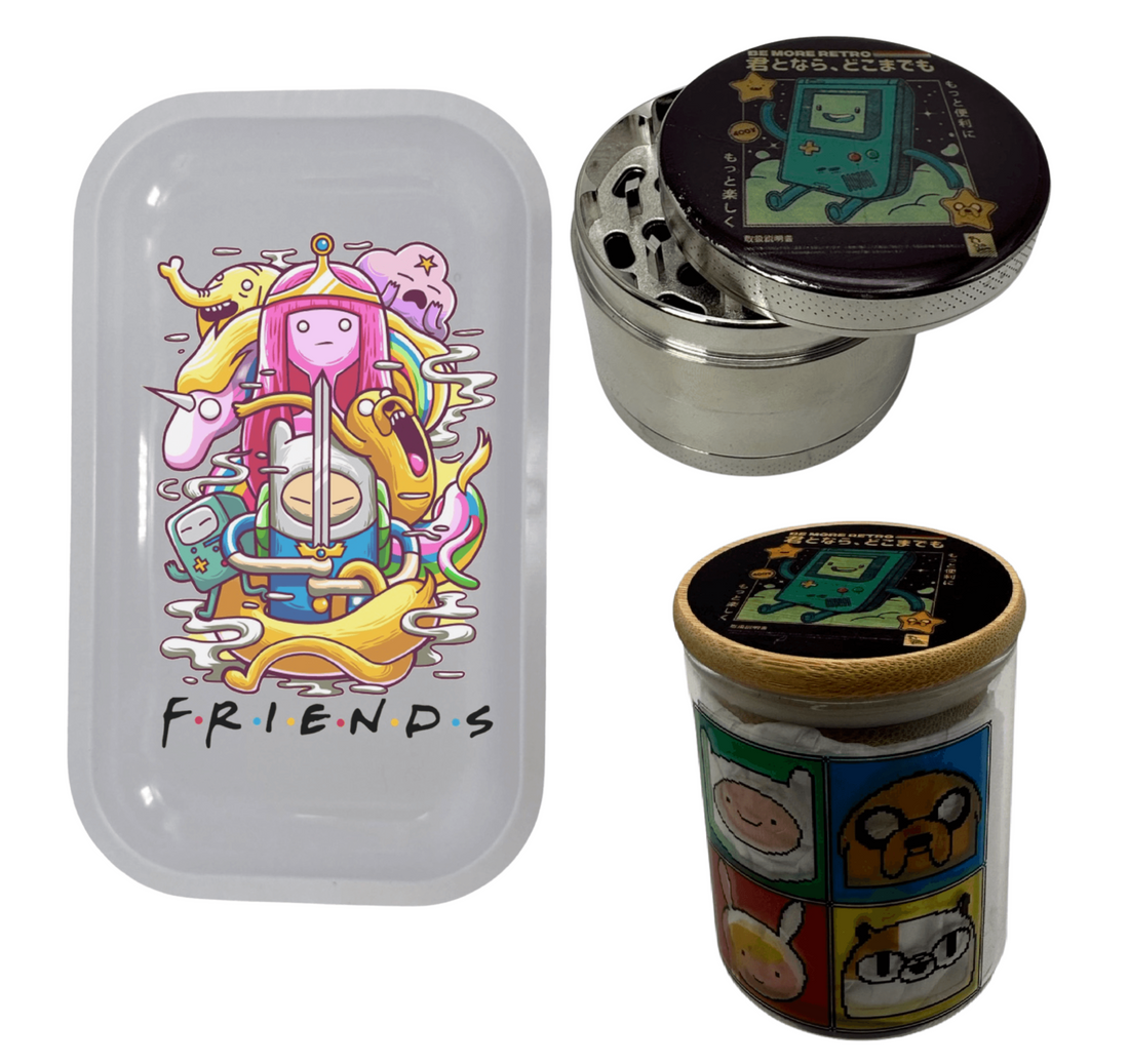 Adventure Time Cartoon Spice Grinder, Stash Jar, Rolling Tray Set - spicedanime