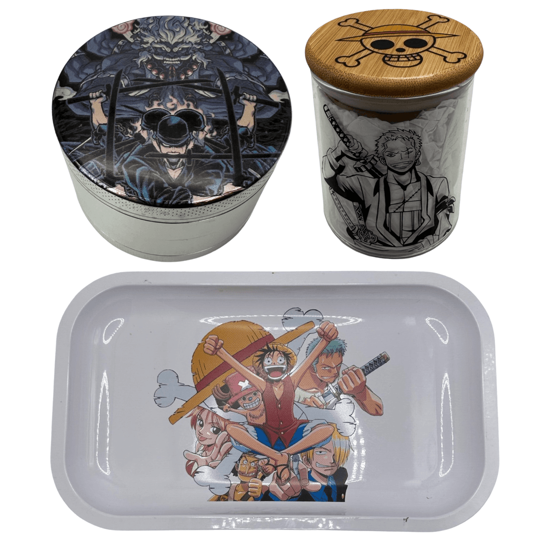 One Piece Anime Spice Grinder, Stash Jar, Rolling Tray Set - spicedanime