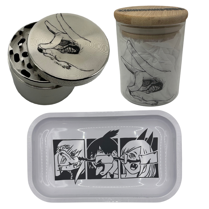 Kon Fox Devil Hand Grinder, Jar, Rolling Tray Set