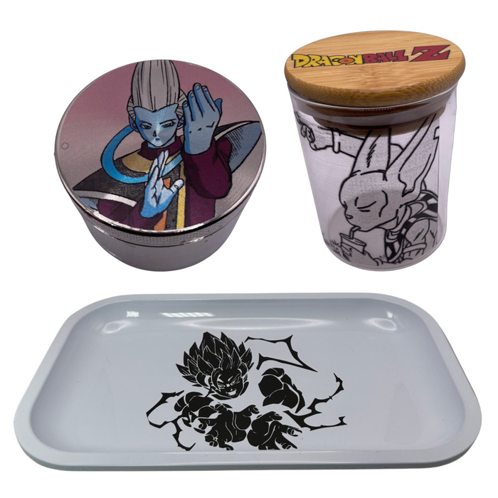 Beerus Grinder, Jar, Rolling Tray Set