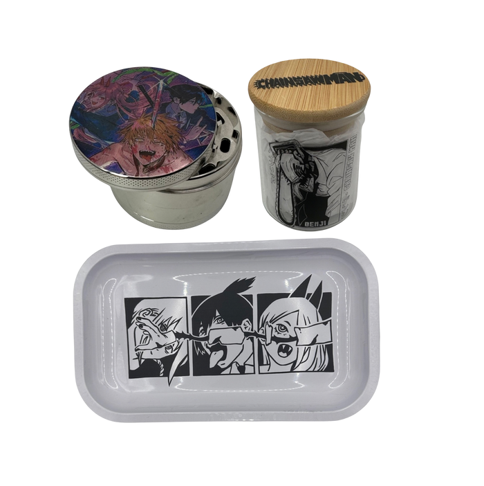 Chainsaw Gang Grinder, Jar, Rolling Tray Set